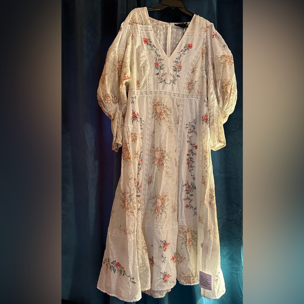ASOS Edition Printed V Front Embroidered Midi Dress Size US 14.
